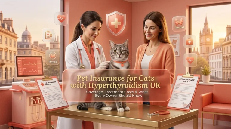 Cat receiving veterinary care with owner illustrating pet insurance coverage for hyperthyroidism treatment and costs