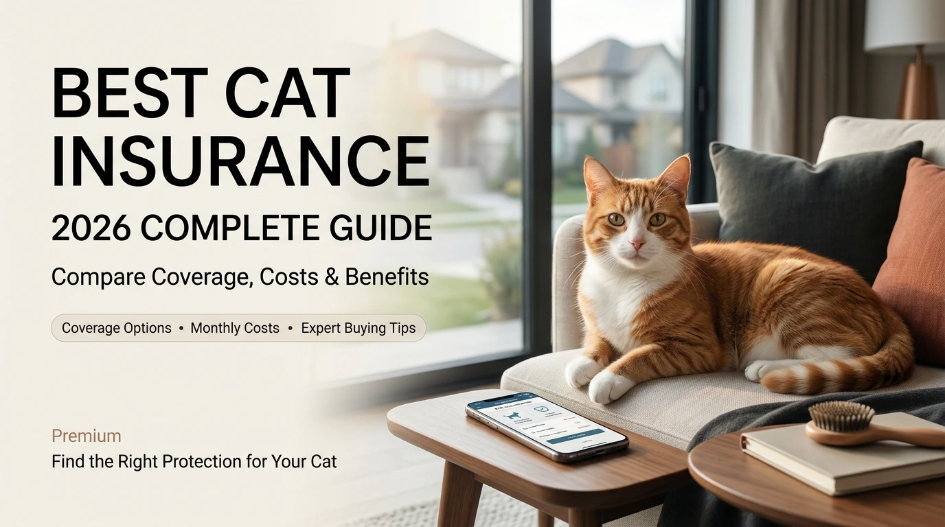 Cat sitting peacefully at home with pet insurance coverage information