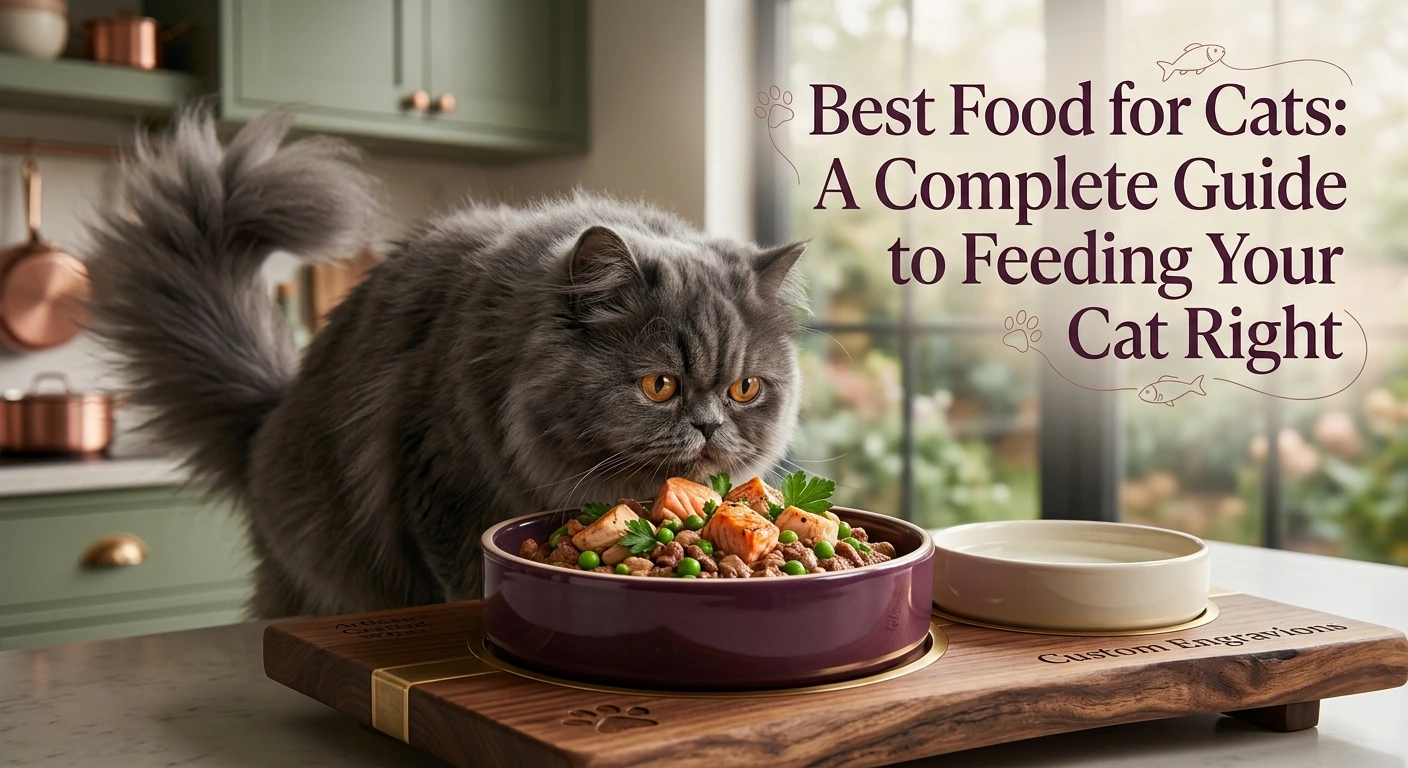 Cat eating from a food bowl in a kitchen as part of a guide to choosing the right cat food.