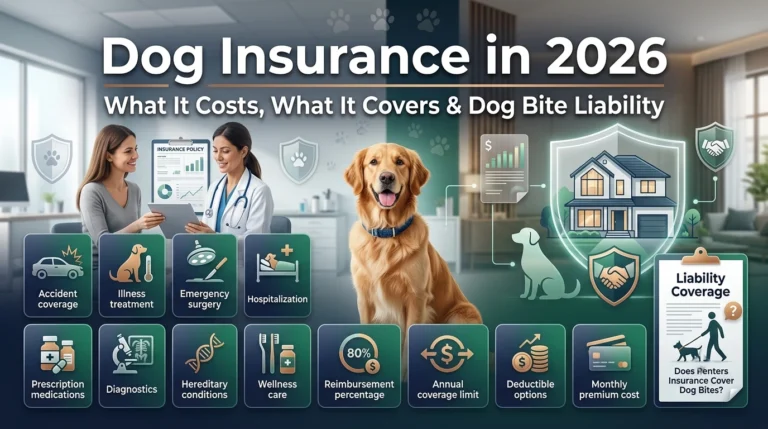 Pet owner comparing dog insurance coverage including with a veterinarian