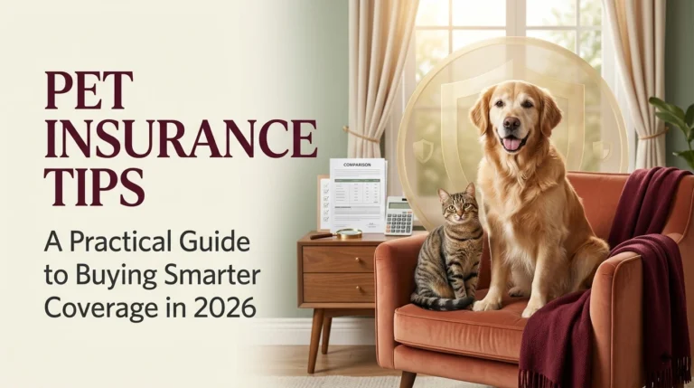 Dog and cat sitting together with pet insurance information nearby