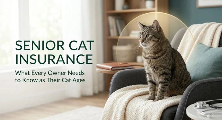 Senior cat sitting comfortably at home with pet insurance coverage
