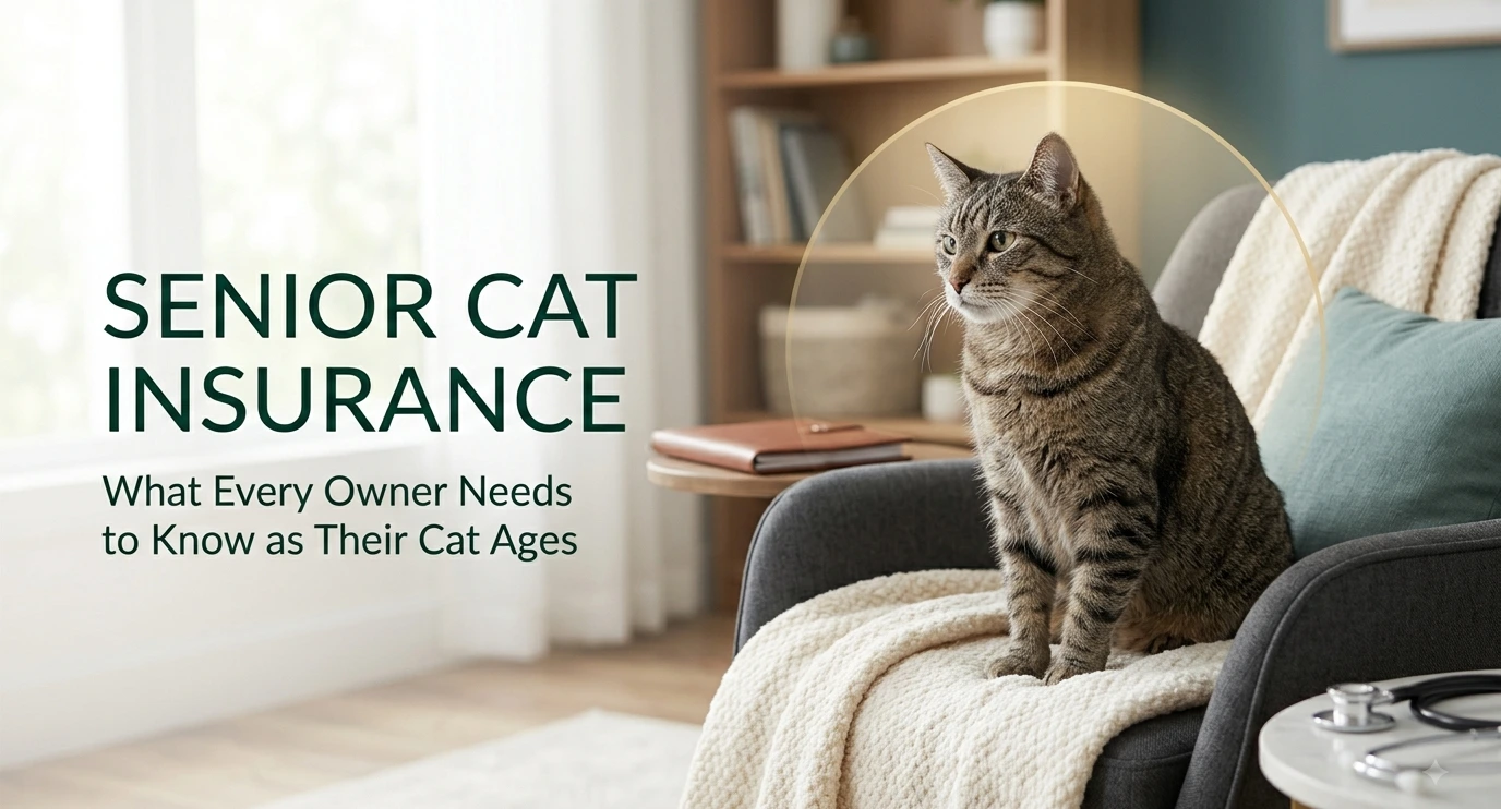 Senior cat sitting comfortably at home with pet insurance coverage